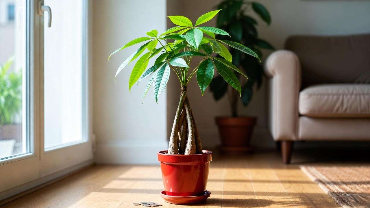 Braided Money Tree housewarming plant in red pot bringing wealth and good luck 2025