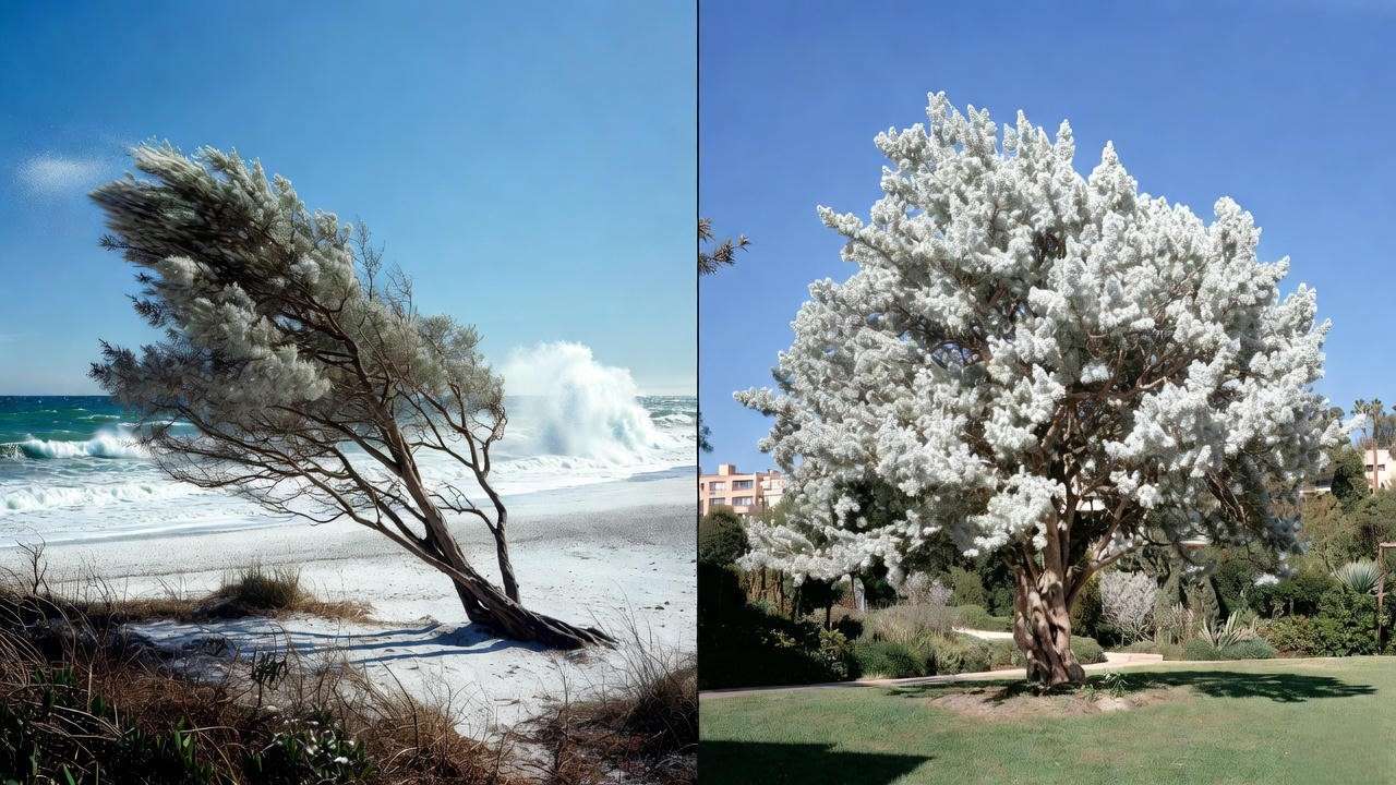 Comparison of silver buttonwood plant growth in coastal vs inland gardens