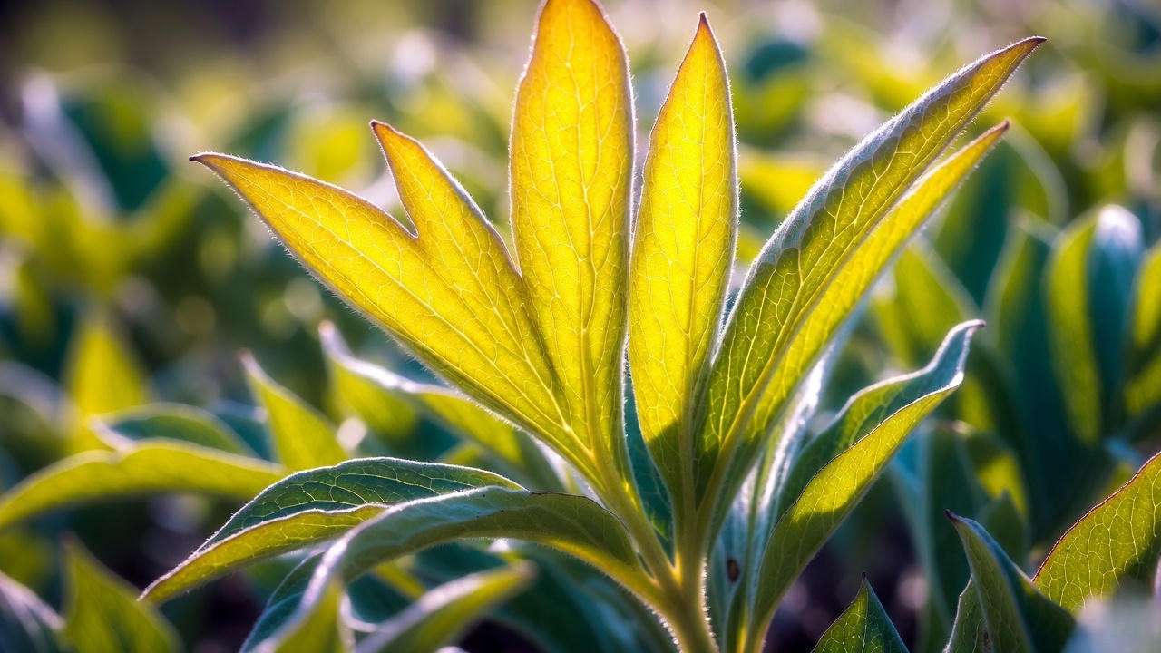 Peony iron chlorosis – yellow leaves with green veins on new growth