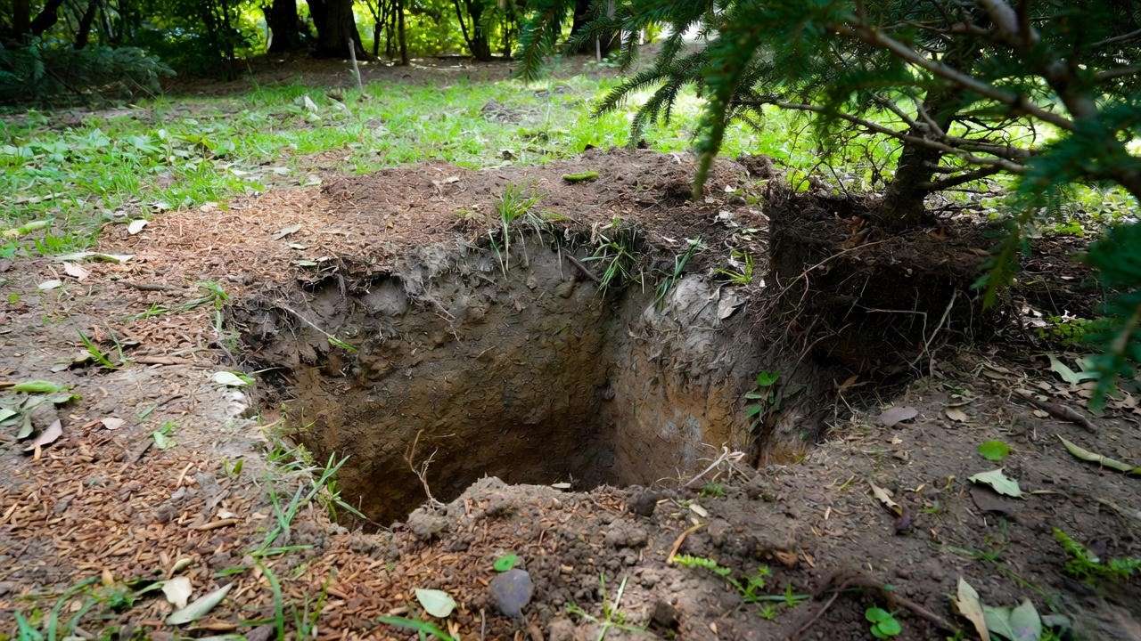 Correct wide and shallow planting hole for shade evergreens under tree roots