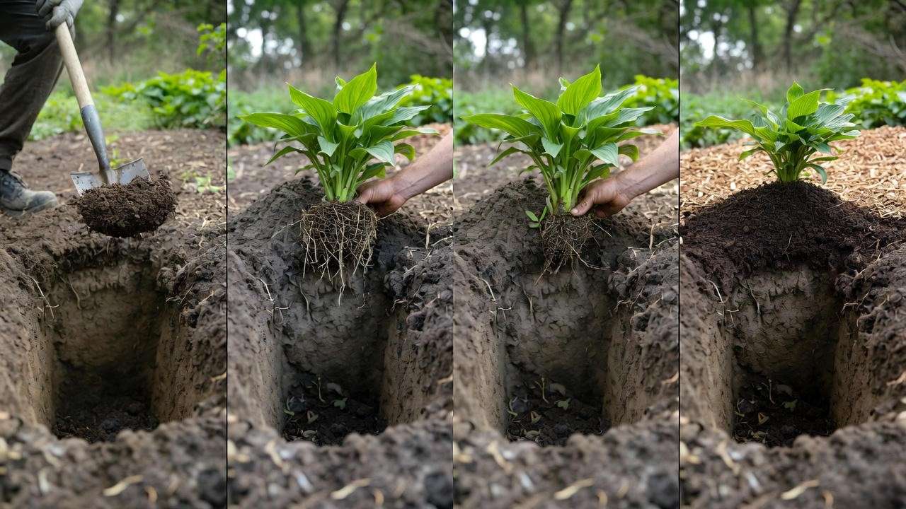 Step-by-step guide to planting Hosta August Moon at correct depth