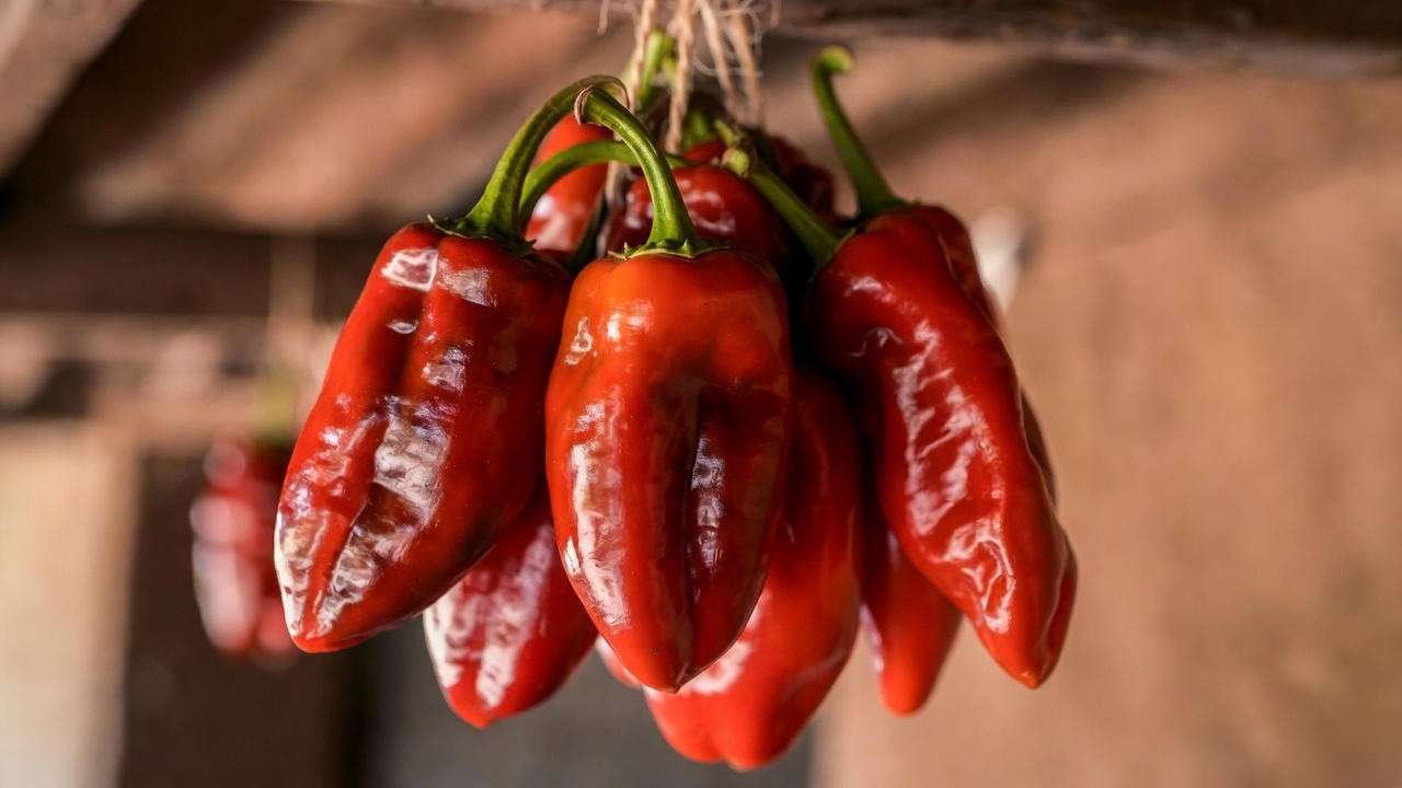 Traditional drying of poblano peppers into ancho chiles