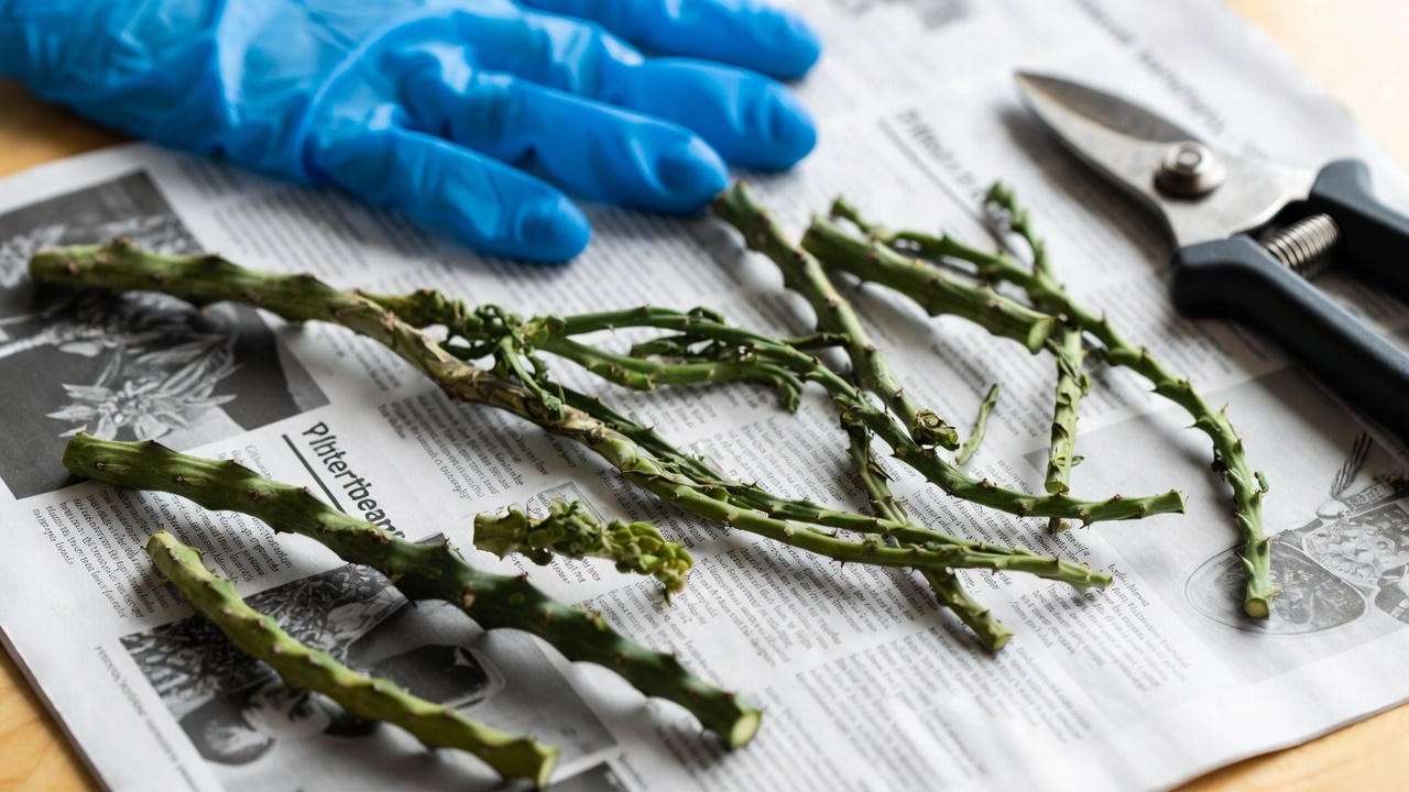 Euphorbia gopher plant stem cuttings ready for propagation