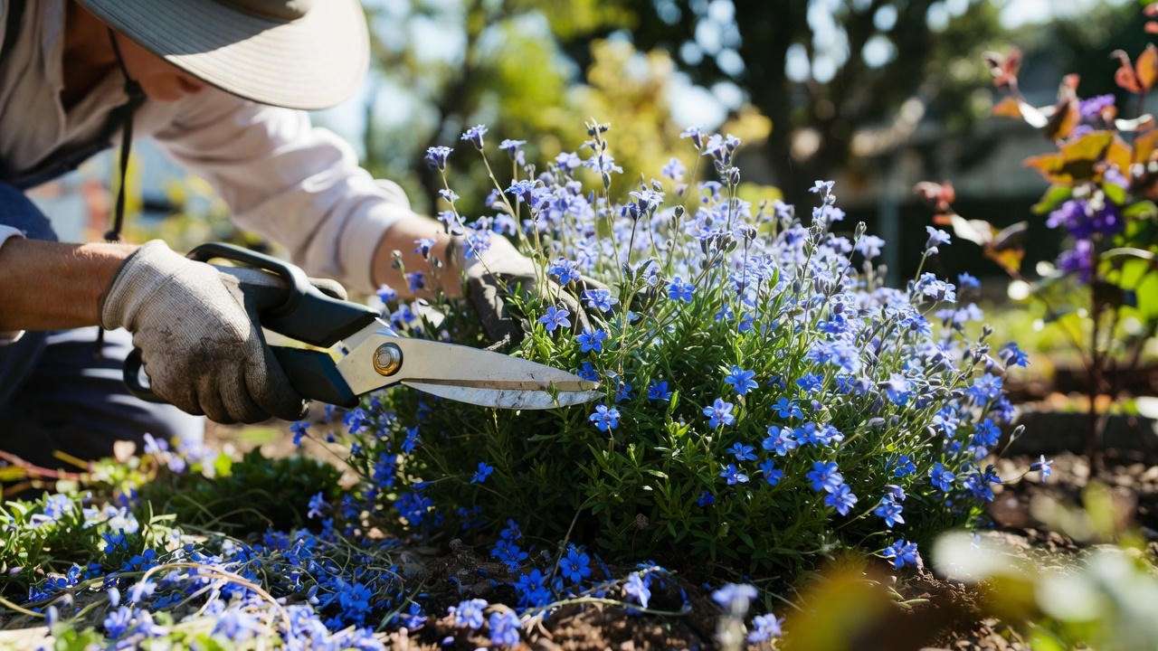 Pruning Lithodora Heavenly Blue after first flush to encourage second wave of flowers