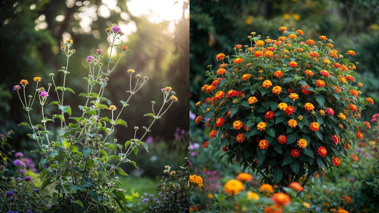 Before and after pruning Confetti Lantana for compact growth and more flowers
