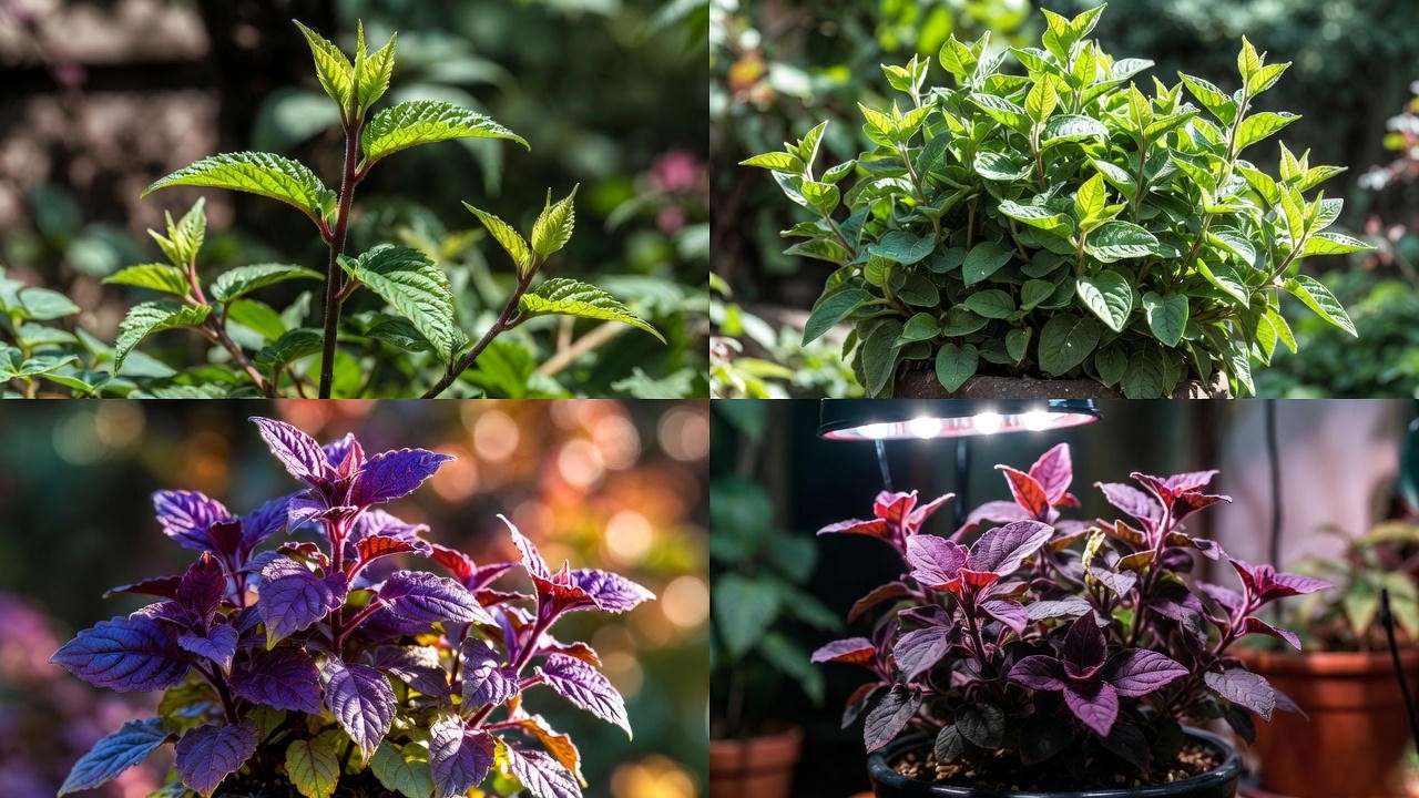 Seasonal changes in purple leaf plants from spring to winter
