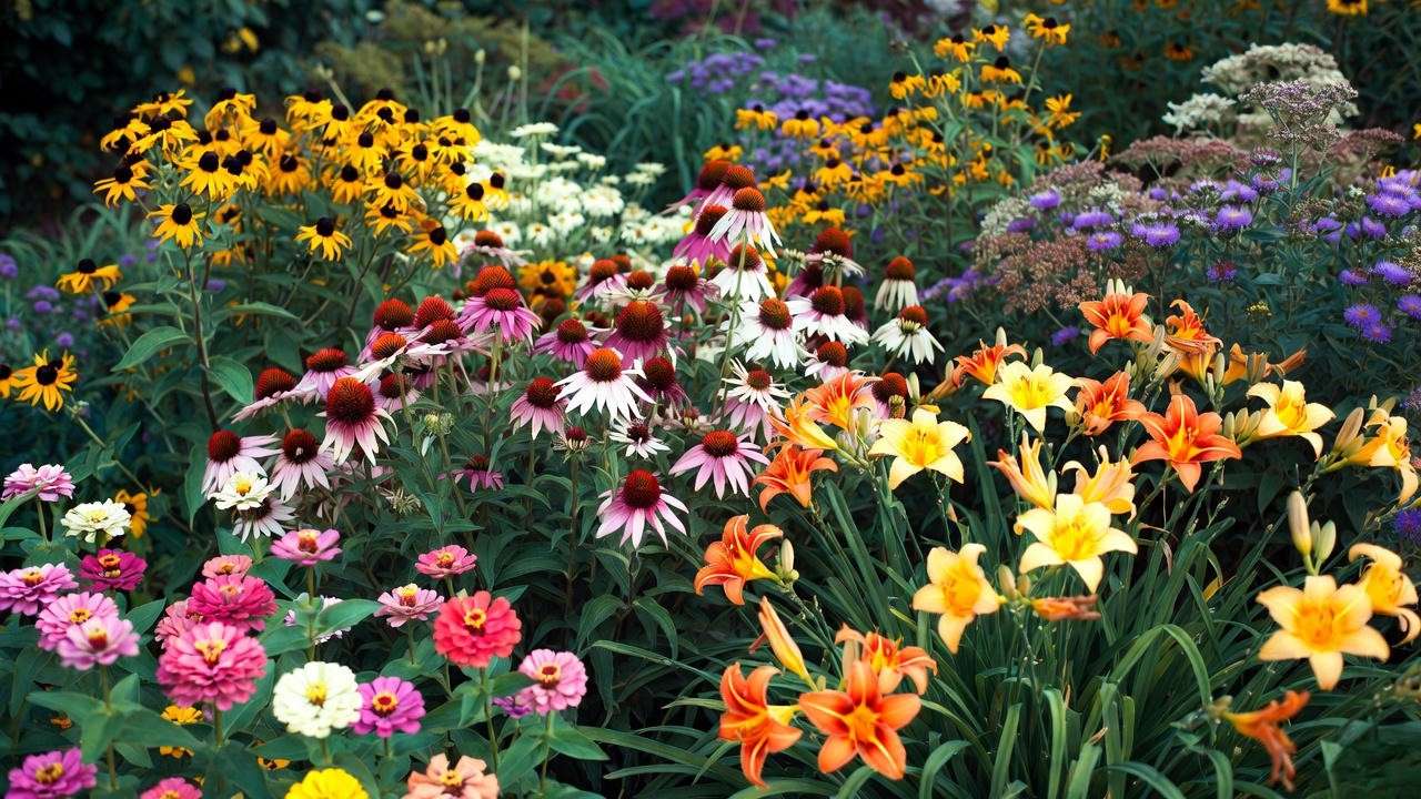 Layered garden with summer and early-fall blooming plants for continuous color
