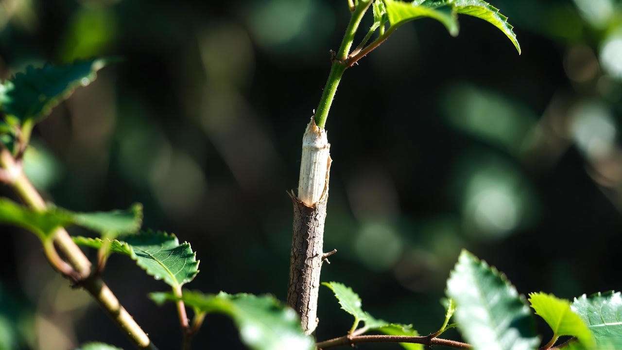 Semi-hardwood jasmine cutting with heel and wound for propagation