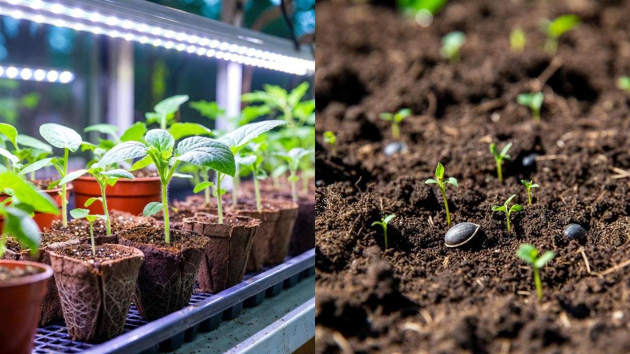 Pumpkin seeds started indoors vs direct sown comparison in Texas