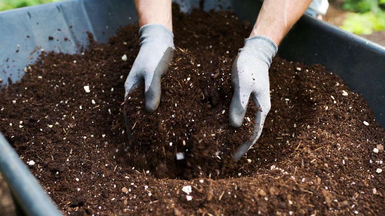 Mixing perfect acidic soil recipe for cranberries: peat moss, sand, and pine bark