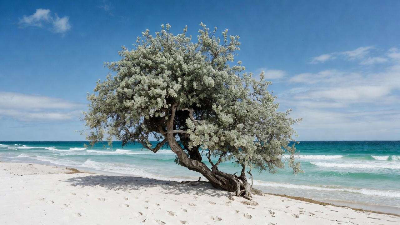 Silver buttonwood plant thriving in full sun coastal conditions near the ocean