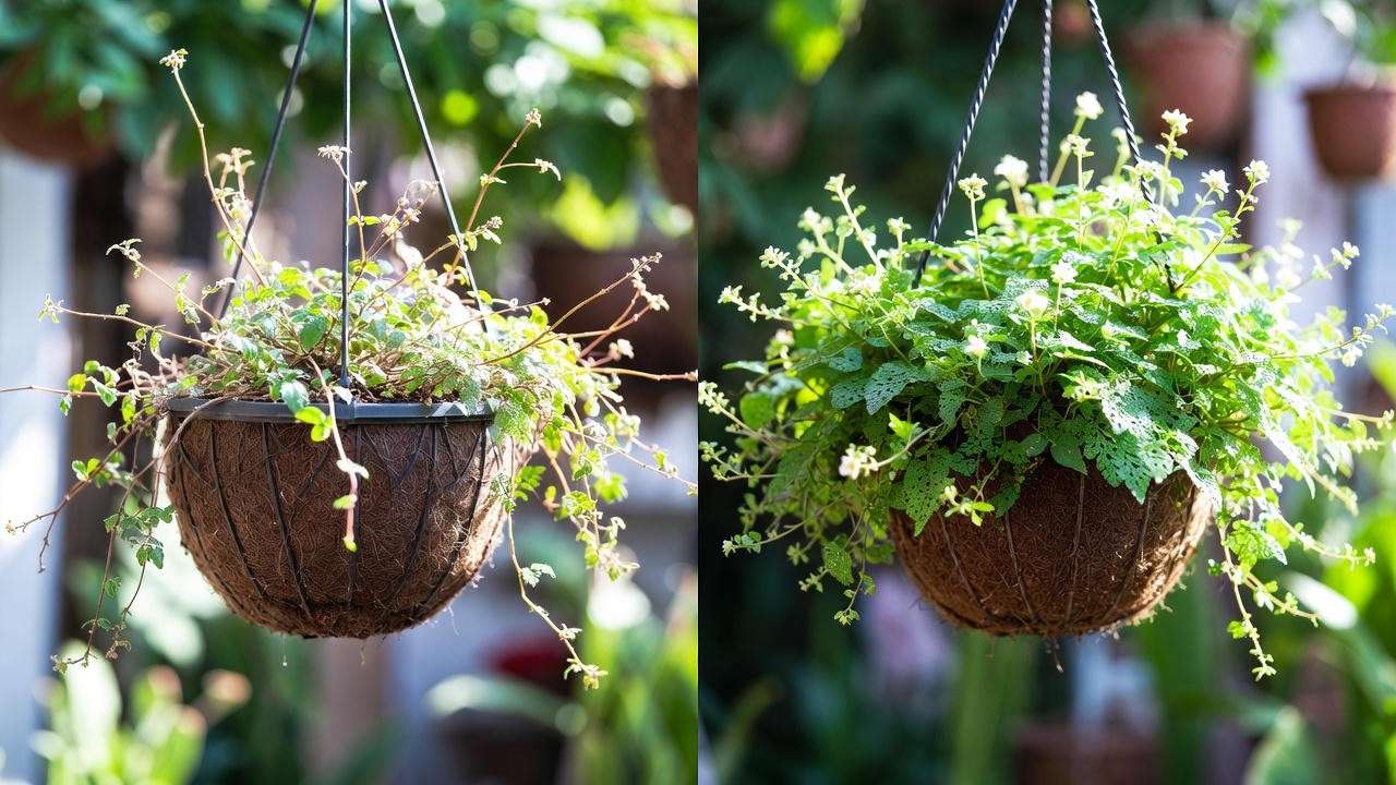 Before and after fixing leggy Tahitian bridal veil plant for lush bushy growth
