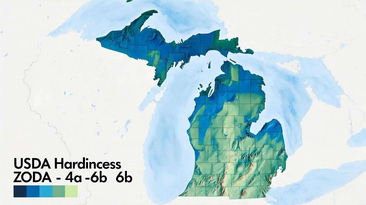 Michigan USDA hardiness zone map showing zones 4a-6b for selecting cold-hardy perennials