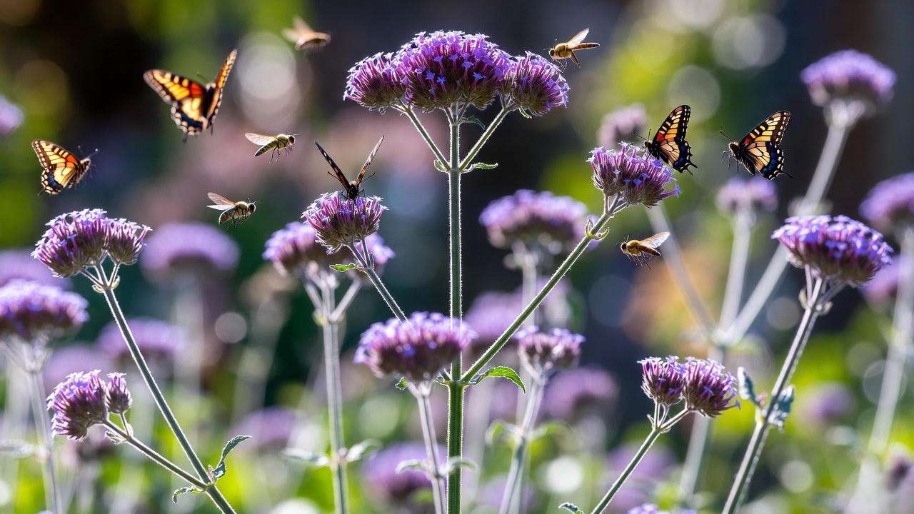 Verbena bonariensis attracting butterflies in a low-maintenance English garden