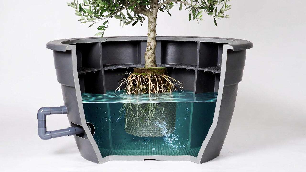 Built-in sub-irrigation reservoir system for giant container treesβ