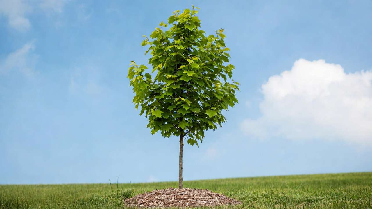 Strong healthy young tree thriving naturally after proper staking removal and aftercare