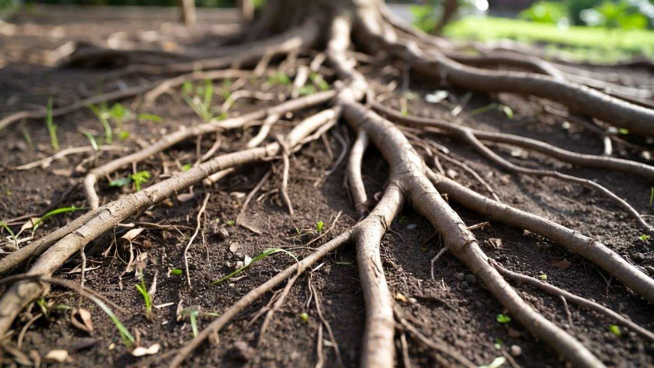 Healthy tree roots in nutrient-rich soil showing signs that indicate need for fertilization