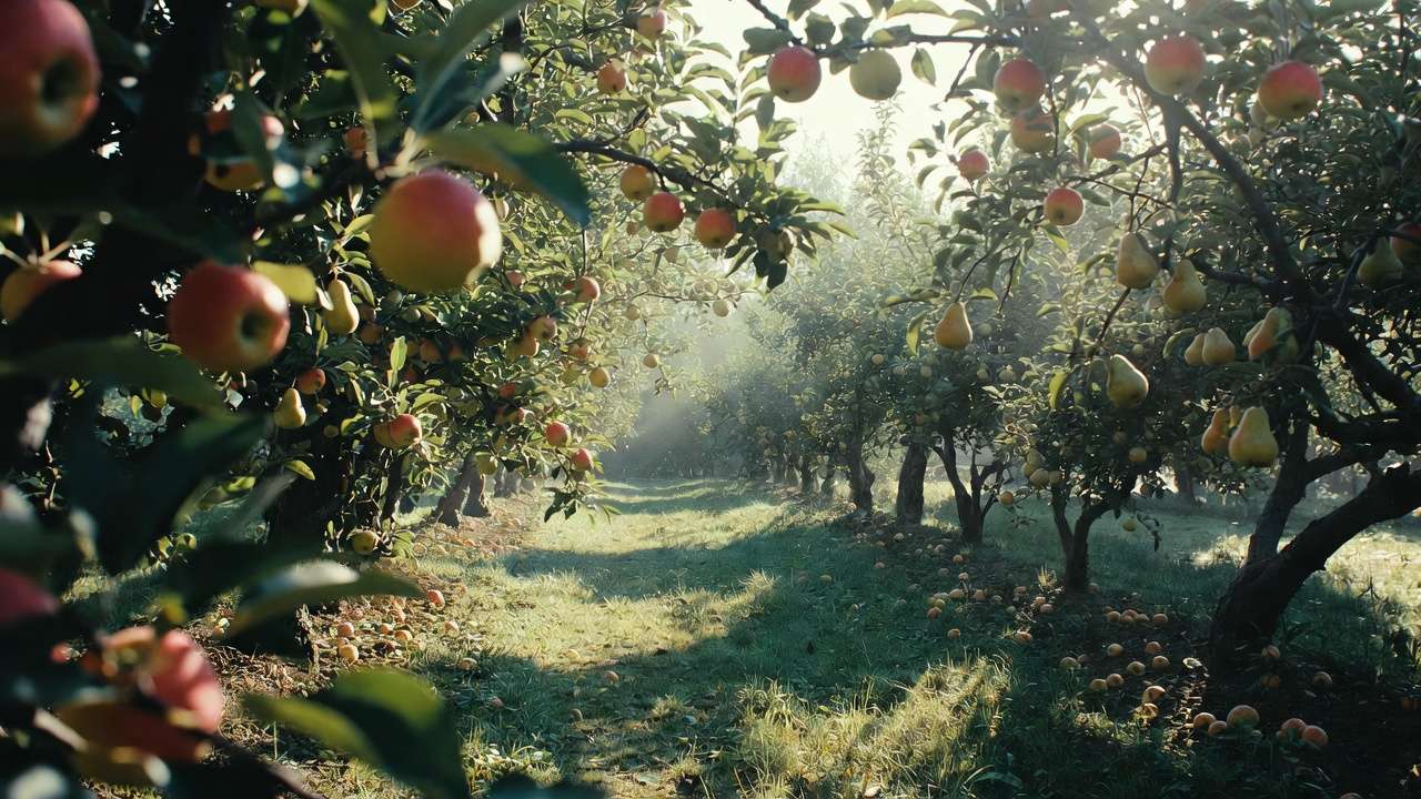 Healthy productive fruit tree orchard after proper tool disinfection practices