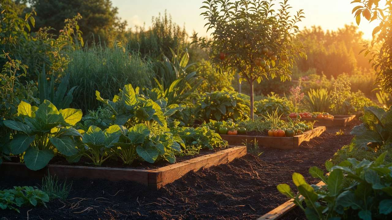 Lush organic garden thriving thanks to vermicompost and healthy soil from composting worms