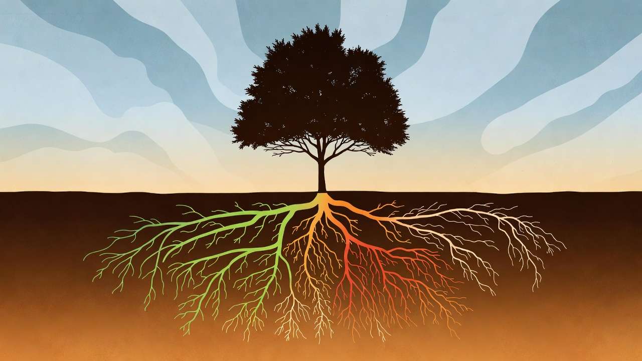 Seasonal tree root growth cycle illustration showing fall surge for new plantings