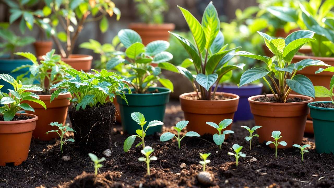 Healthy houseplants and vegetables thriving in soil enriched with worm casting