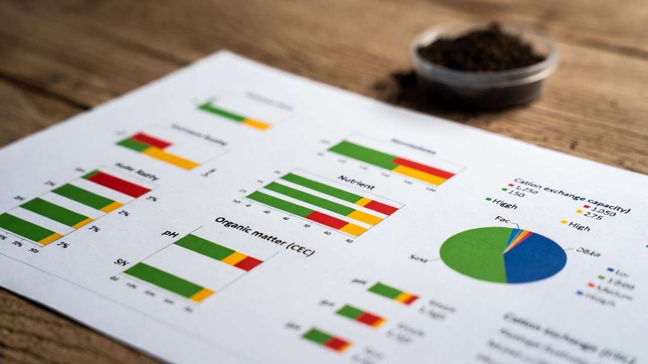 Visual soil test report graphs for pH nutrients organic matter in tree care.