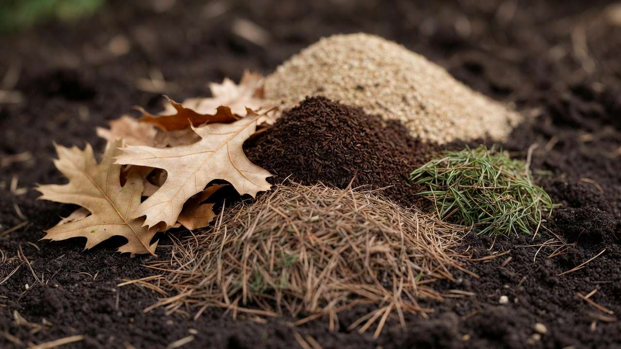 Pine needles, oak leaves, coffee grounds and grit – natural ingredients for making ericaceous compost