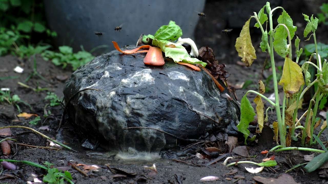 Overly wet and smelly anaerobic compost pile showing common composting mistake