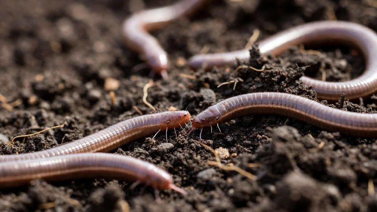 Earthworms naturally aerating soil as part of organic root care and long-term soil health improvement