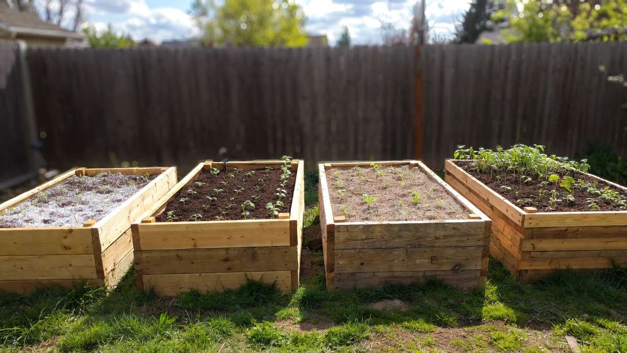 Comparison of different DIY raised bed soil blend variations in wooden beds
