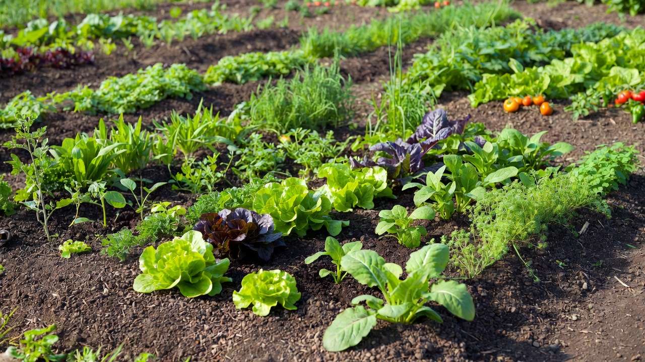 hriving organic vegetable garden after proper compost and manure use