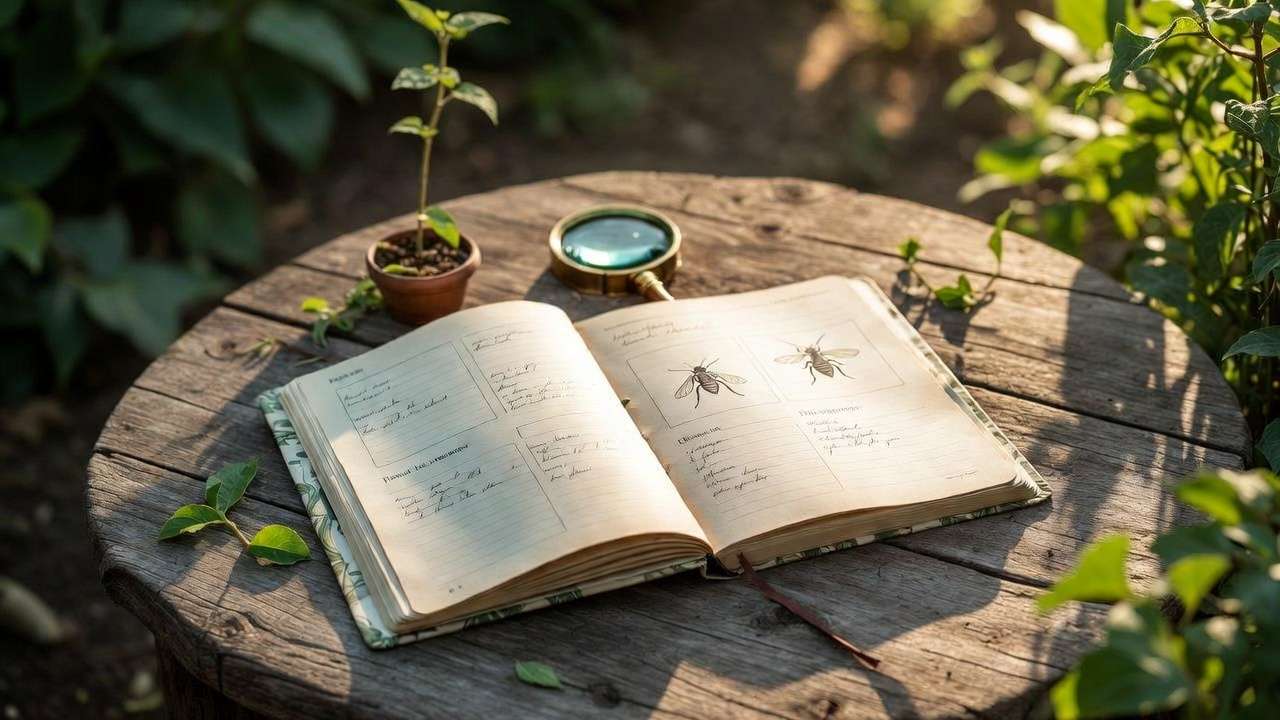 Garden journal for recording pest observations and monitoring notes during seasonal checks