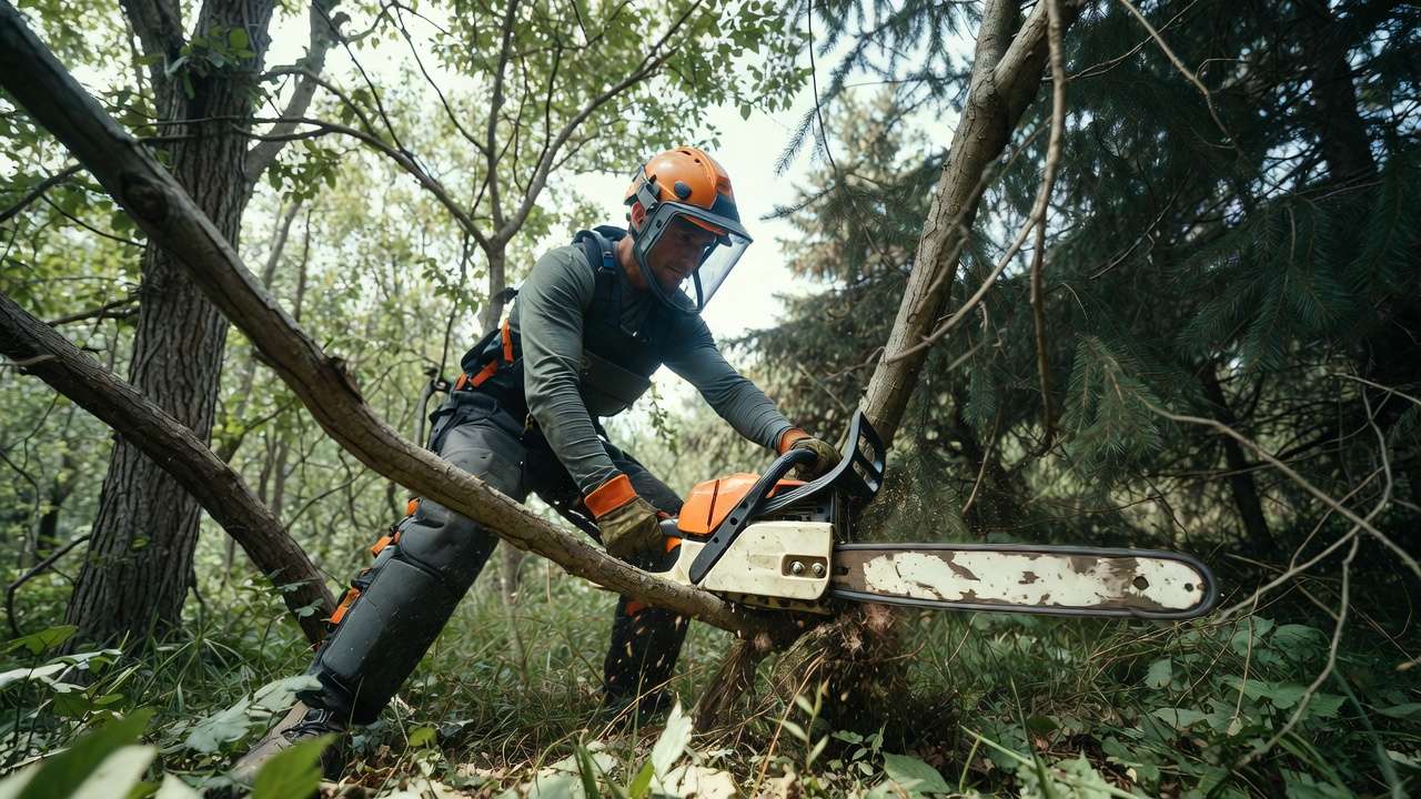 Chainsaw safety gear and proper technique for safe tree limb removal