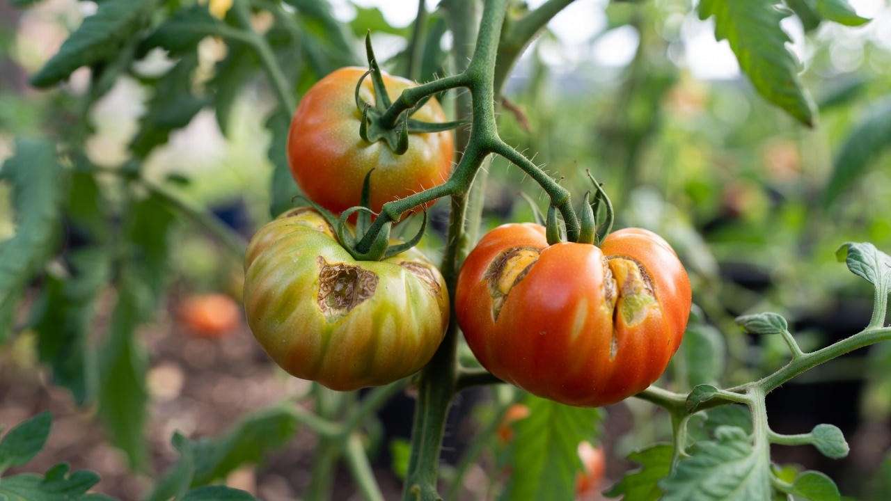 Tomato affected by blossom end rot due to calcium deficiency in plants