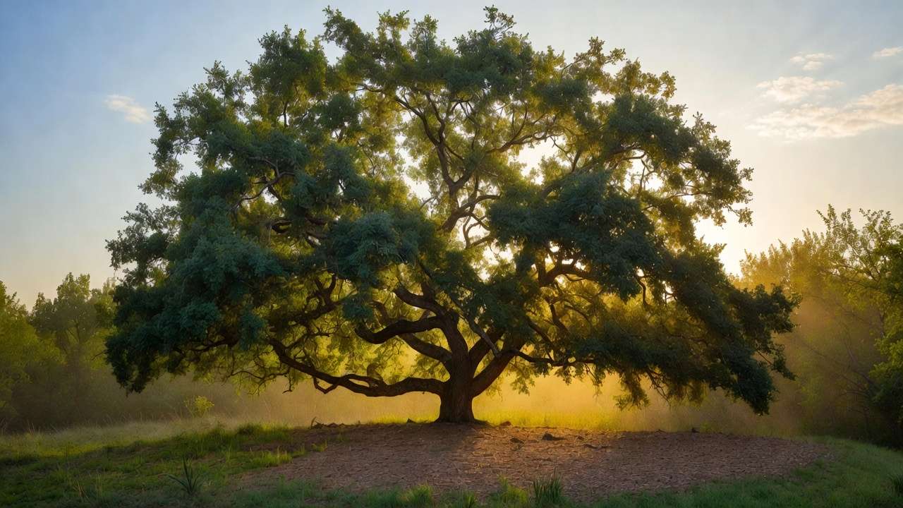 Healthy mature oak tree demonstrating ideal canopy size and root growth balanc