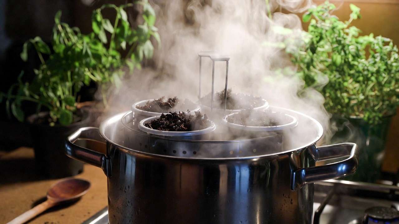 Steam sterilization process for homemade potting mix using pot and steamer basket