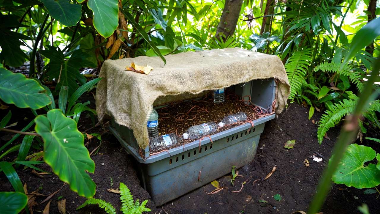 ummer cooling techniques for worm bin including frozen bottles and shade in hot climate vermicomposting setup