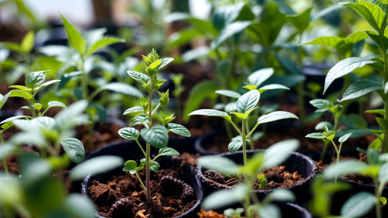 Healthy houseplants and garden vegetables thriving with nutrient-rich worm castings