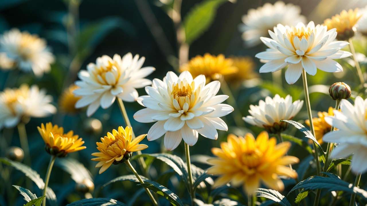 Close-up of chrysanthemum pyrethrum flowers, the natural source of pyrethrin insecticide for organic gardening
