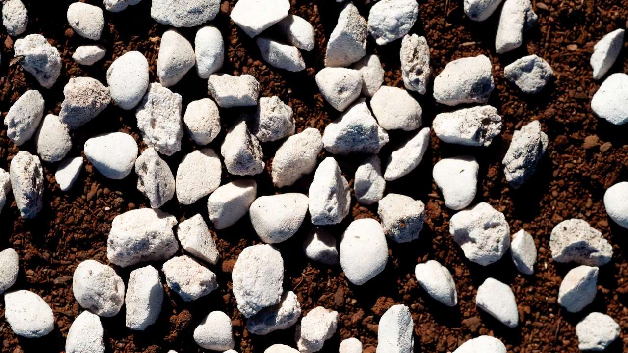 Close-up of horticultural perlite granules in potting soil for excellent drainage