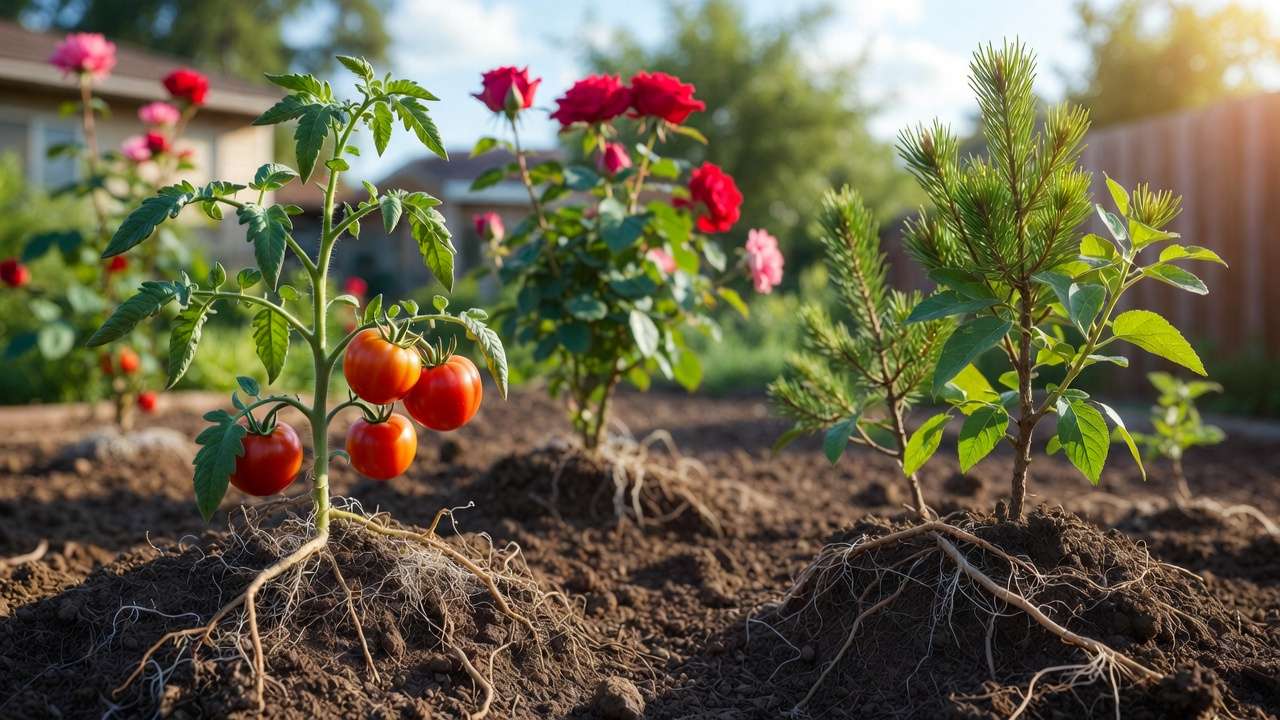 Garden plants and trees that benefit from mycorrhizal fungi including tomatoes, roses, oak and pine