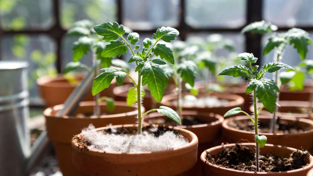 Healthy tomato seedlings growing in nutrient-rich DIY peat-free potting mix, eco-friendly vegetable gardening success