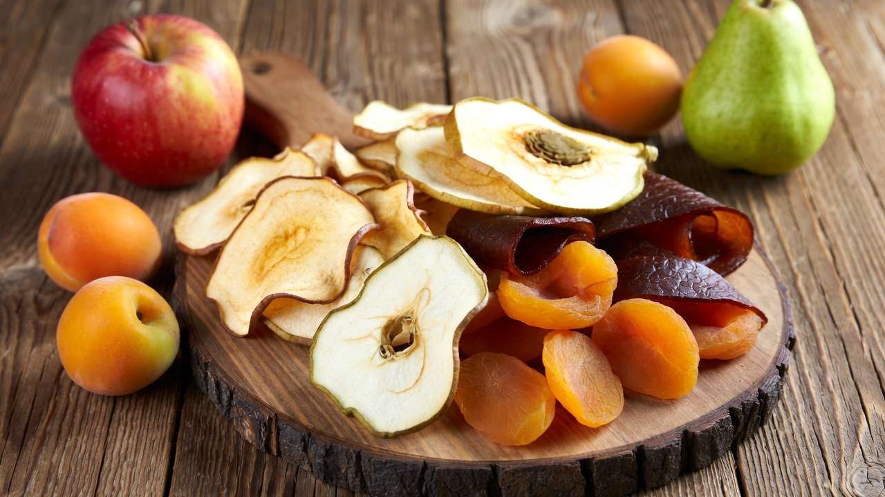 Delicious homemade dried fruit snacks apple chips fruit leather and trail mix ingredient