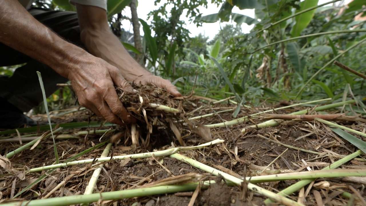 Applying mulch and chop-and-drop in a low-maintenance tropical urban food forest garden