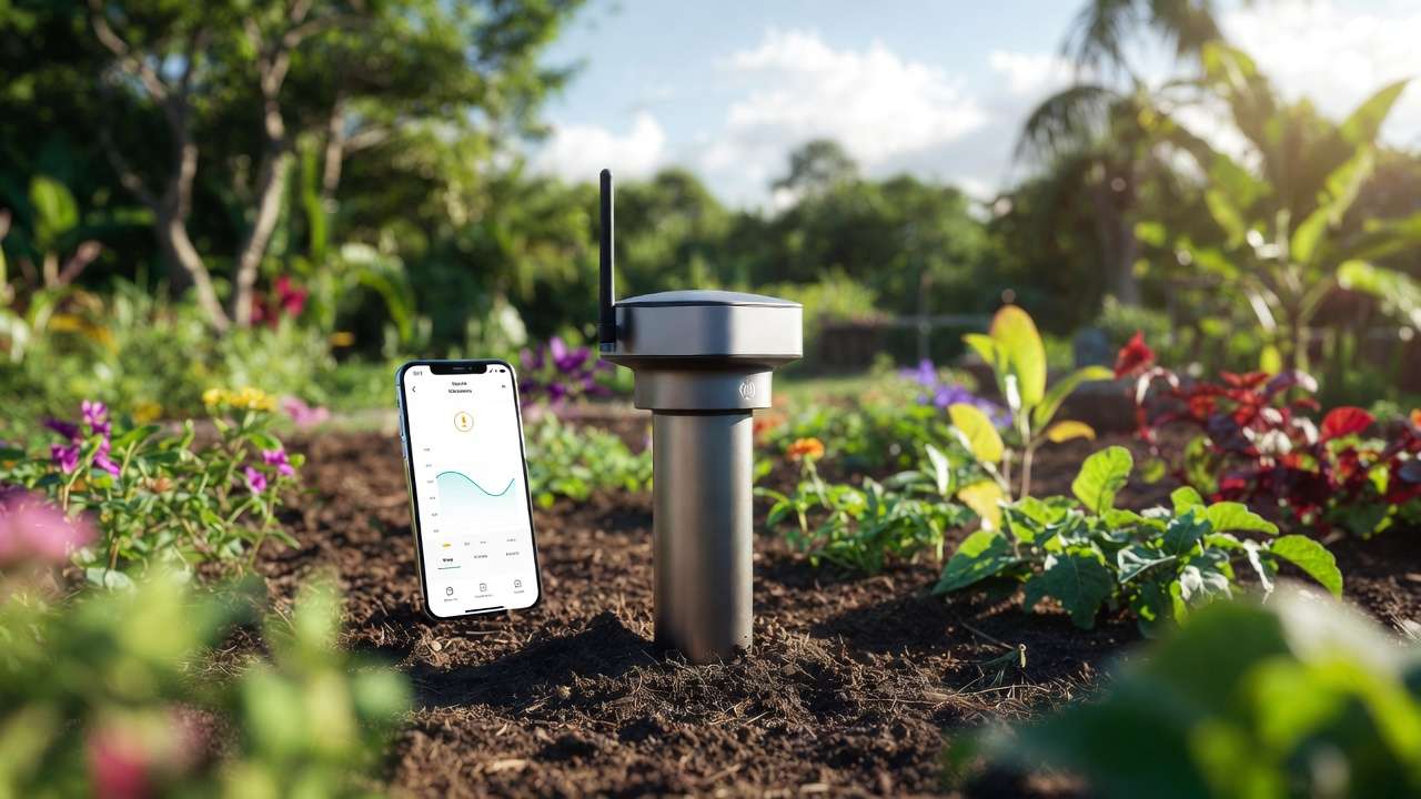 Smart wireless soil moisture sensor with mobile app monitoring in outdoor vegetable garden