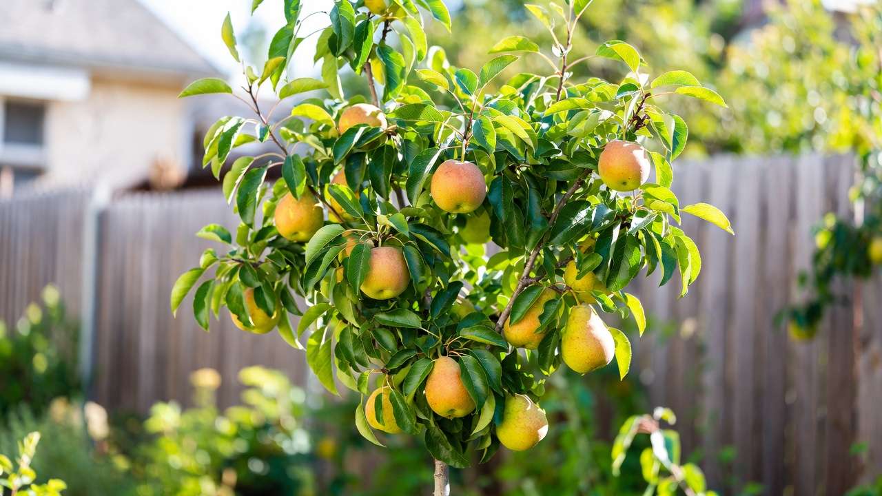 Dwarf pear tree successfully grafted on quince rootstock in home garden