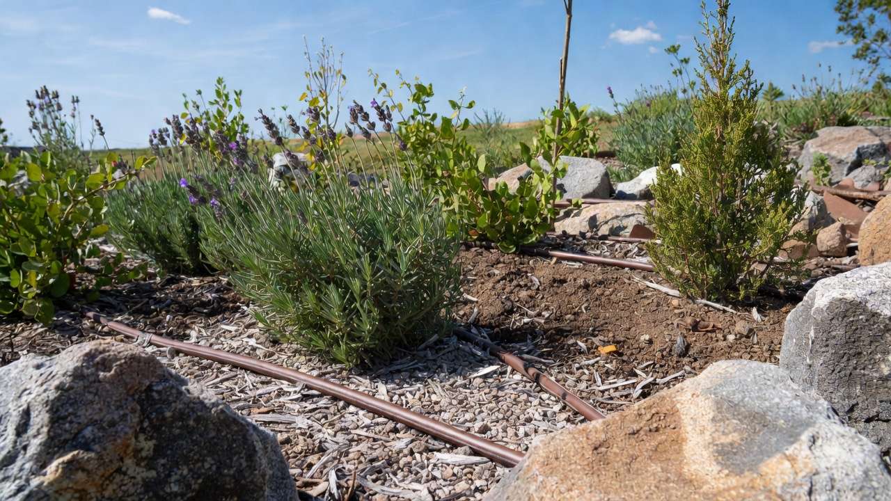 Proper planting and mulching of drought-tolerant shrubs for successful low-water establishment.