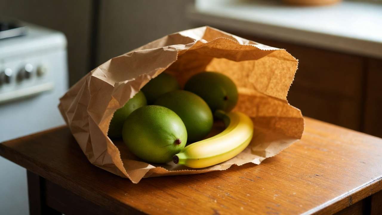 aper bag method with green mangoes and ripe banana for accelerating ethylene ripening at home