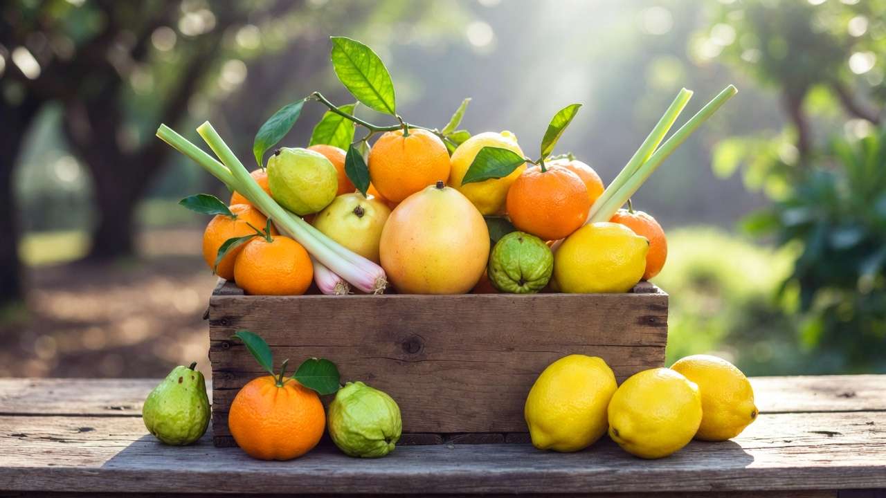 Seasonal citrus and guava fruit gift basket variation from home orchard harvest
