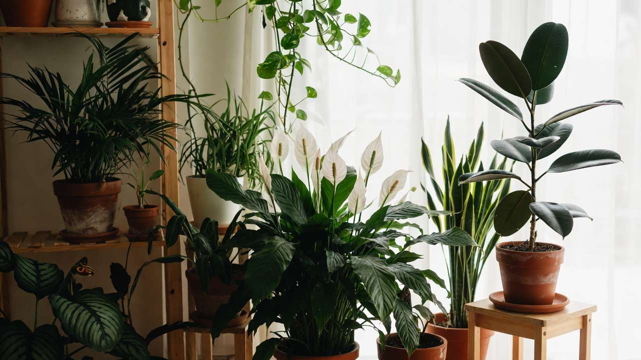 Grouped houseplants in a home corner showing practical quantity for noticeable air benefits